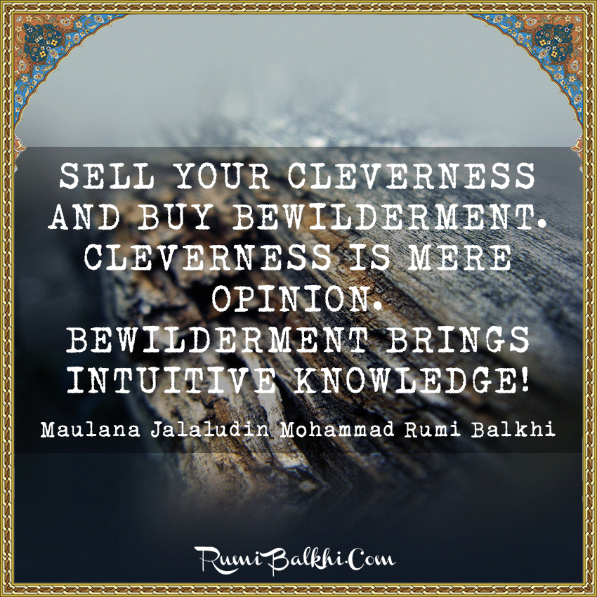 Sell your cleverness and buy bewilderment. Cleverness is mere opinion. Bewilderment brings intuitive knowledge